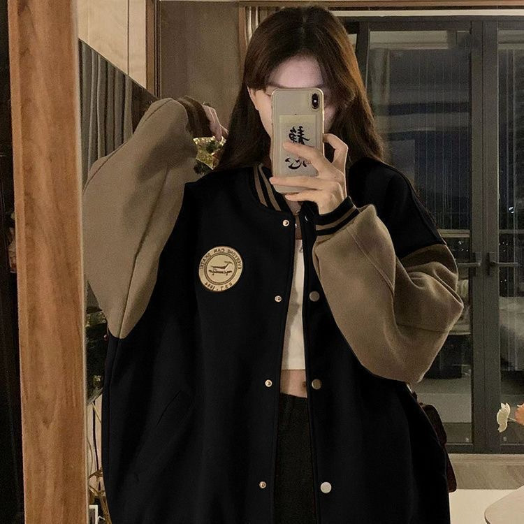 慵懒风棒球服外套女秋冬季加绒加厚复古宽松休闲开衫卫衣ins潮详情3