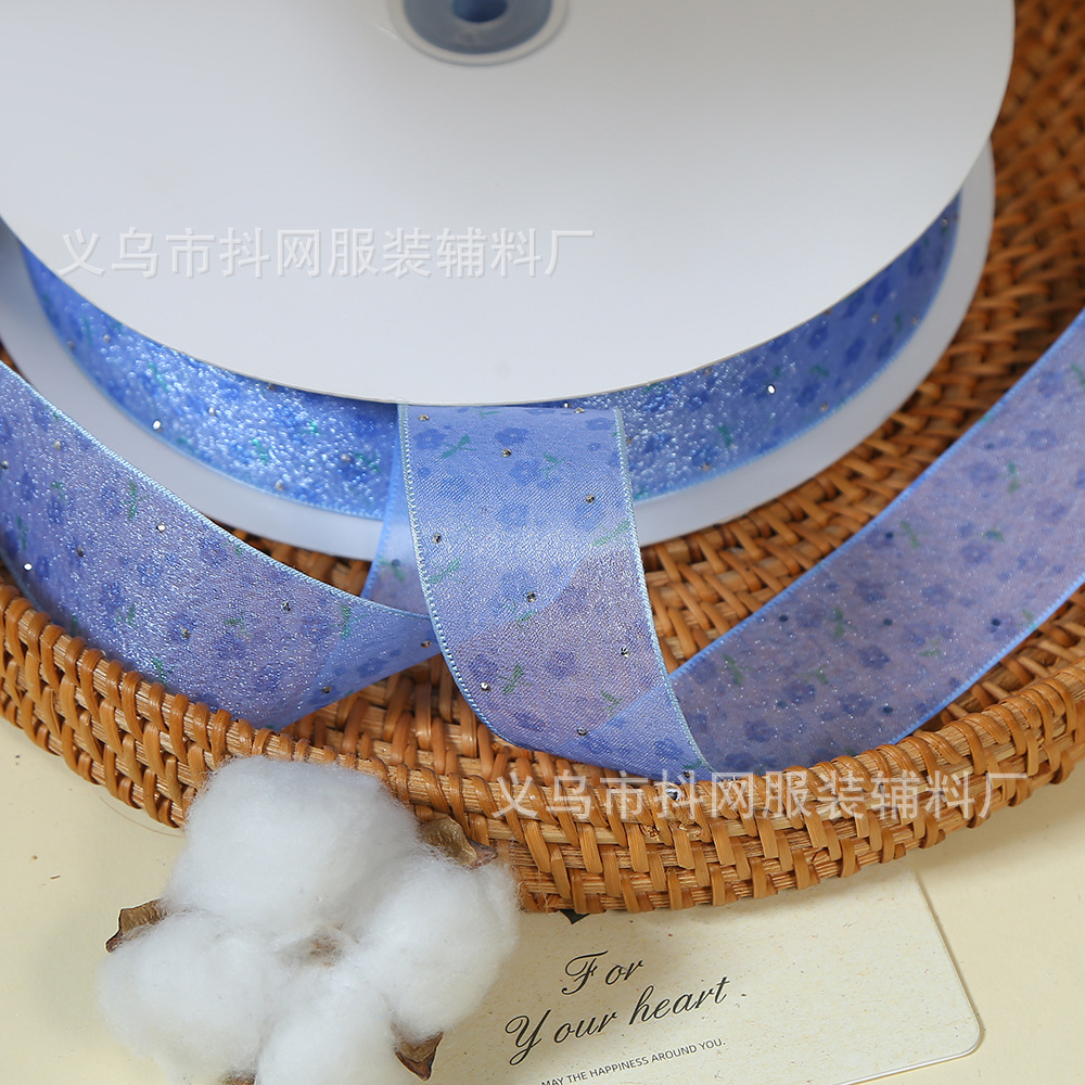 4cm烫钻印花缎带手工DIY蝴蝶结发饰花艺礼物包装烘培丝带批发详情4