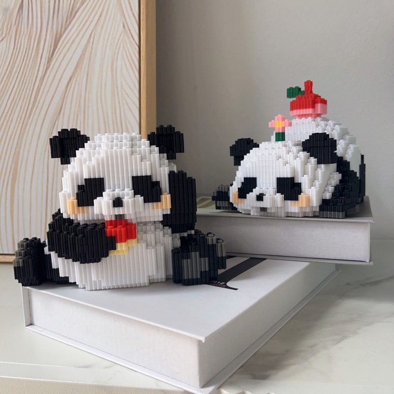 超萌花花熊猫国潮积木小颗粒儿童玩具高难度立体摆件拼图女孩礼物国潮详情7