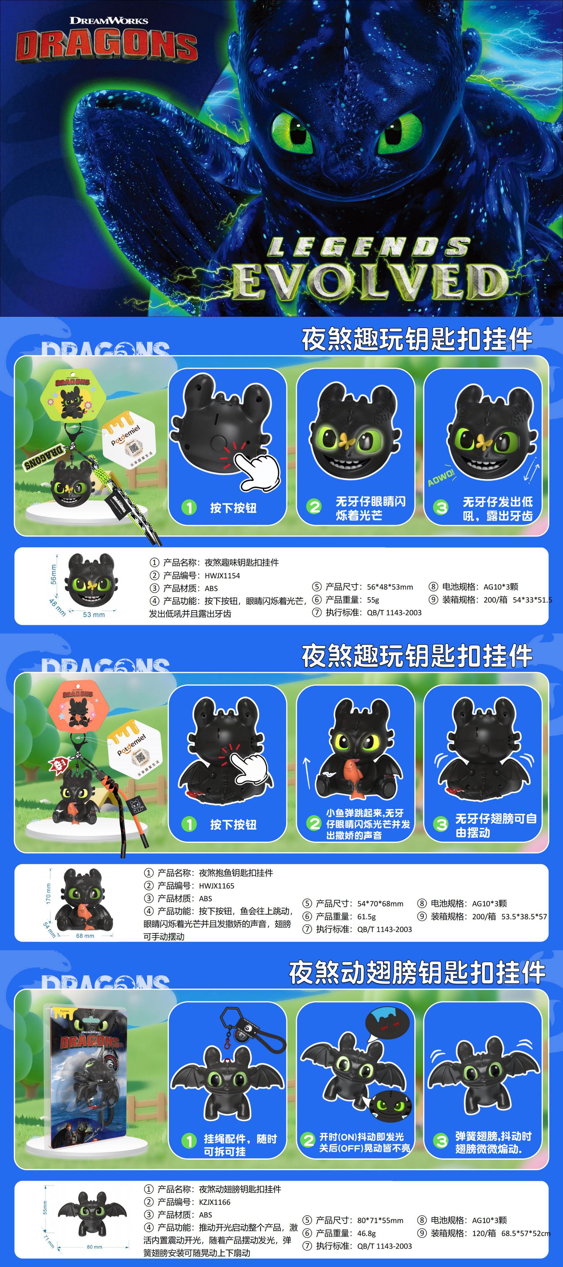 正版驯龙高手无牙仔夜煞钥匙扣创意背包挂件发光发声小饰品钥匙链详情1