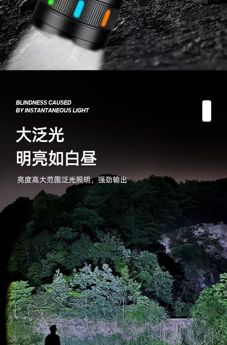 跨境白激光大功率强光手电筒户外多功能铝合金荧光手电Type-c充电详情13