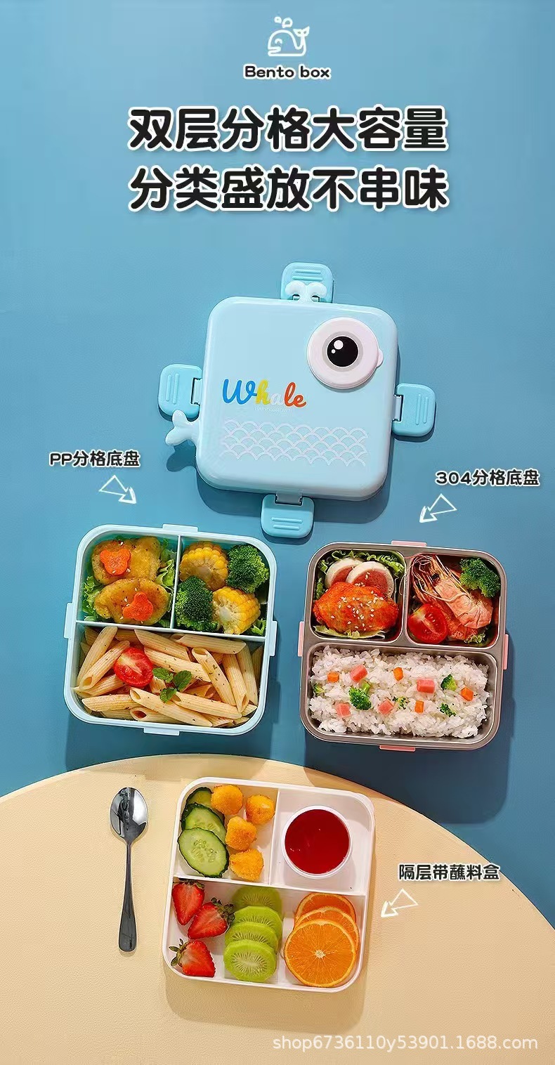 Cartoon cute stainless steel insulated lunch box with tableware, sauce box, compartments, sealed with lid, anti-scald and heat-insulating lunch box pic 4