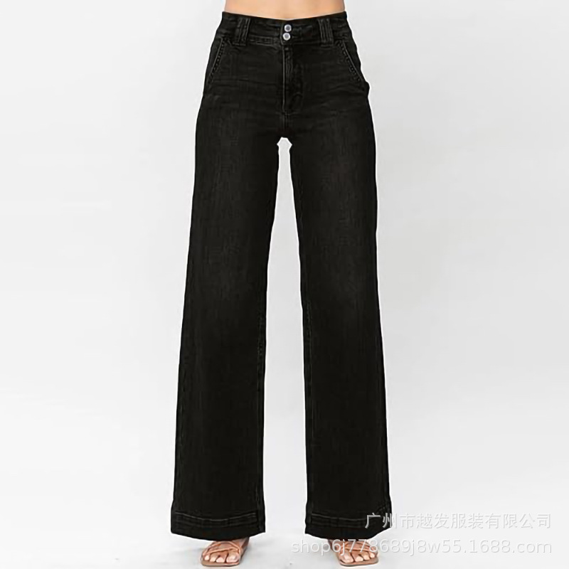 欧美跨境外贸新款亚马逊2025春季新款蓝色水洗直筒气质牛仔裤女装详情7