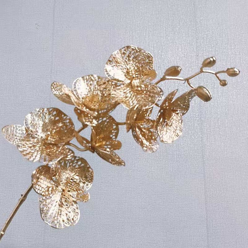 圣诞装饰金色蝴蝶兰花银色蝴蝶兰金银色蝴蝶兰花头叶子仿真花详情3