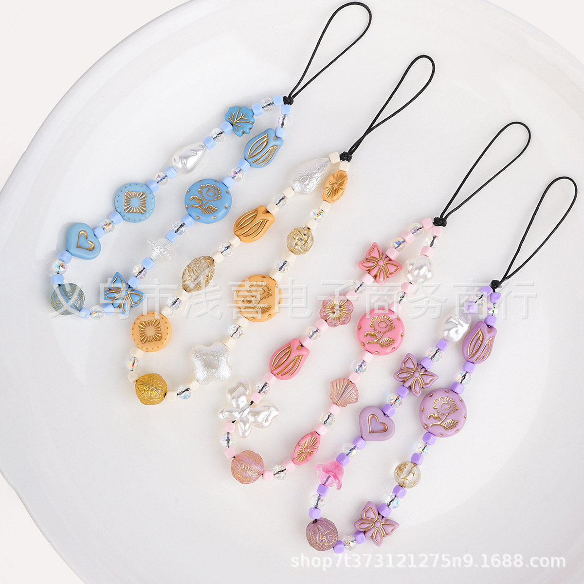 Chinese-style Madonna flower mobile phone chain, ancient-style butterfly hydrangea jewelry, mobile phone pendant, beaded car hanging, short lanyard pic 5