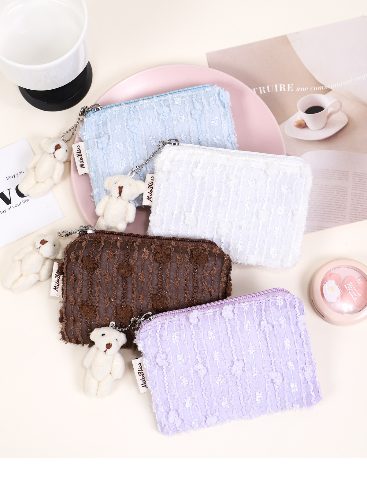 Korean-style ins fresh and clean small coin purse storage bag, chiffon portable skin care products, sweet and cute makeup bag pic 15