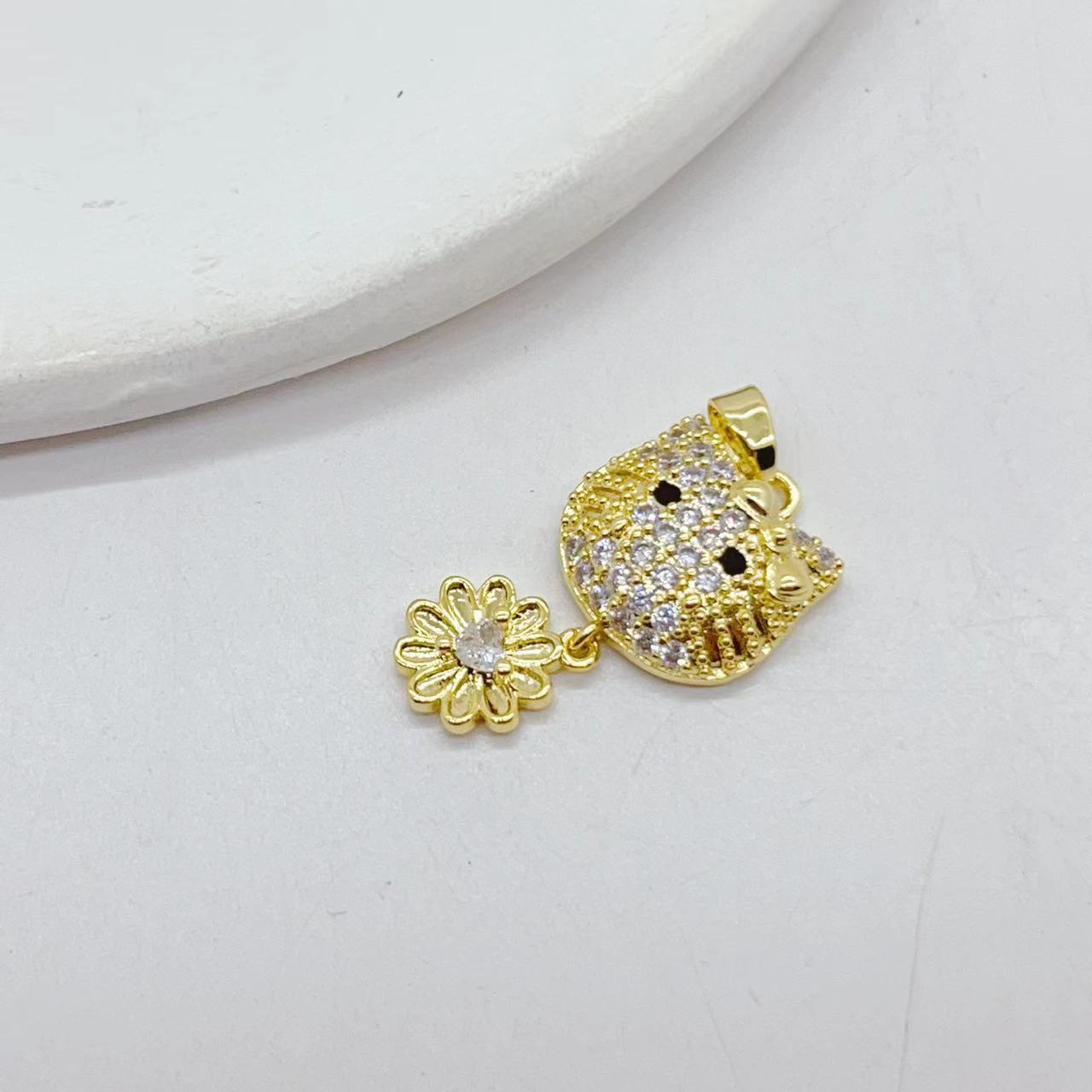 Japanese and Korean copper-plated with real gold and slightly inlaid zircon cat, exquisite and wealth-attracting, niche design sense DIY bracelet necklace accessory pic 4