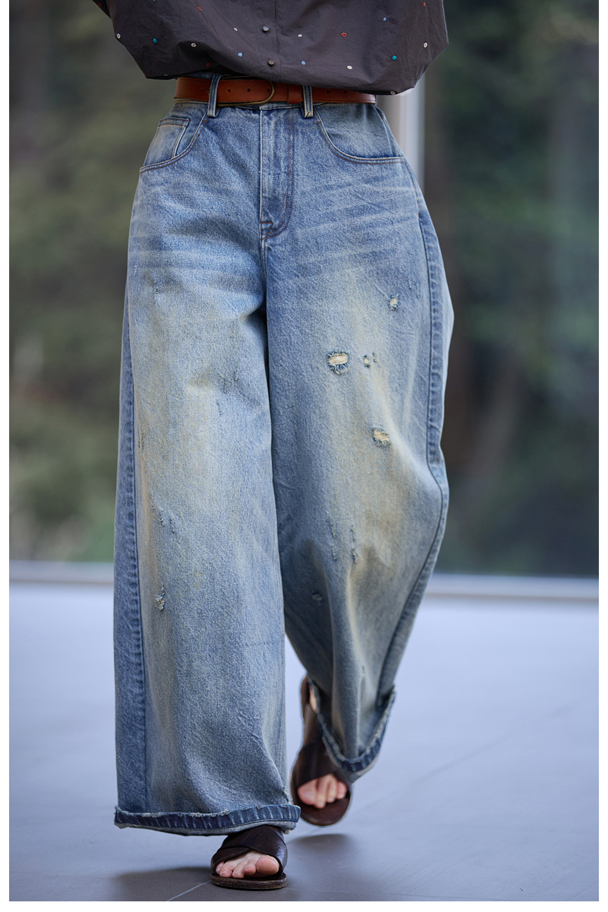 【 Random Thoughts 】 Summer Storm Ripped Heavy Washed jeans straight-leg pants for all four seasons pic 66