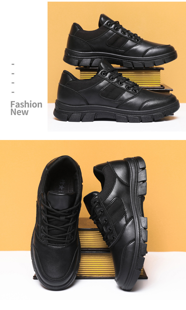 春秋黑色作训男鞋户外运动训练皮鞋低帮工装执勤鞋软底巡逻保安鞋详情16