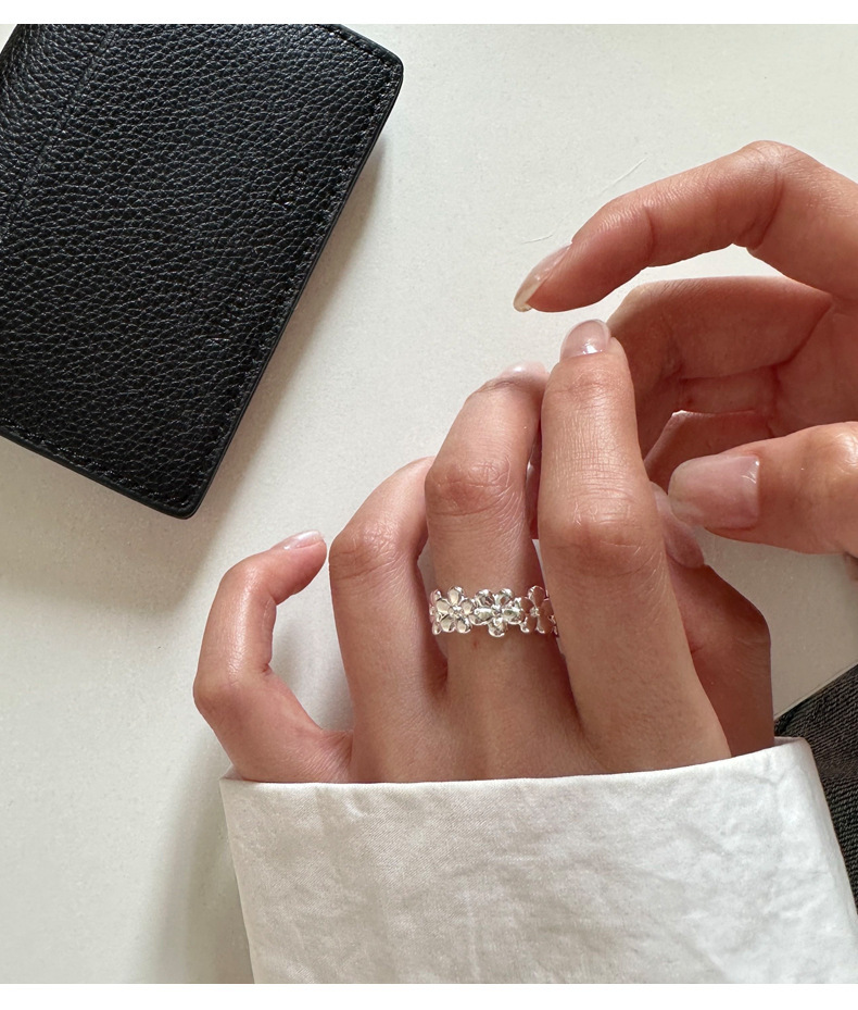 925纯银花朵戒指女简约优雅甜美气质森系小清新开口设计指环素银详情4