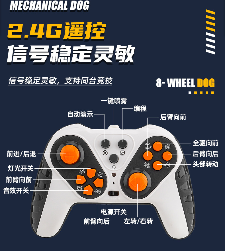 严选跨境F01智能机器狗八轮特技机械狗手势感应变形喷雾编程玩具详情15