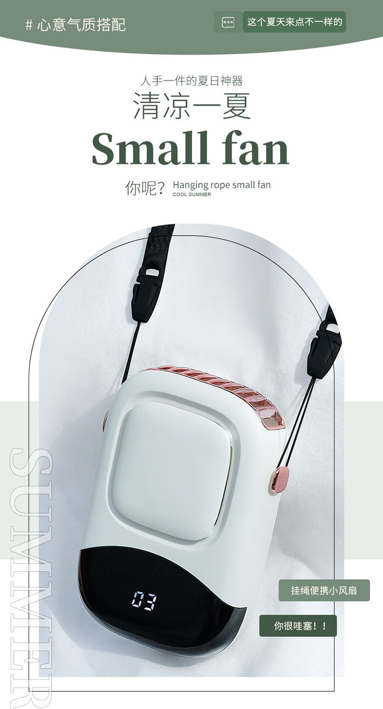 New waist-hanging fan, portable USB neck-hanging fan, outdoor construction site, strong wind force, large capacity, mini and compact pic 2