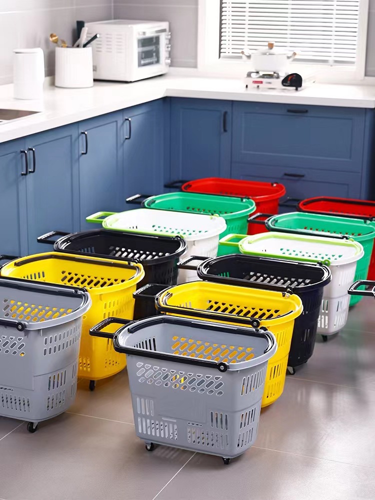 超市购物篮拉杆推车带轮子购物筐塑料手提篮买菜超市大号购物车详情6