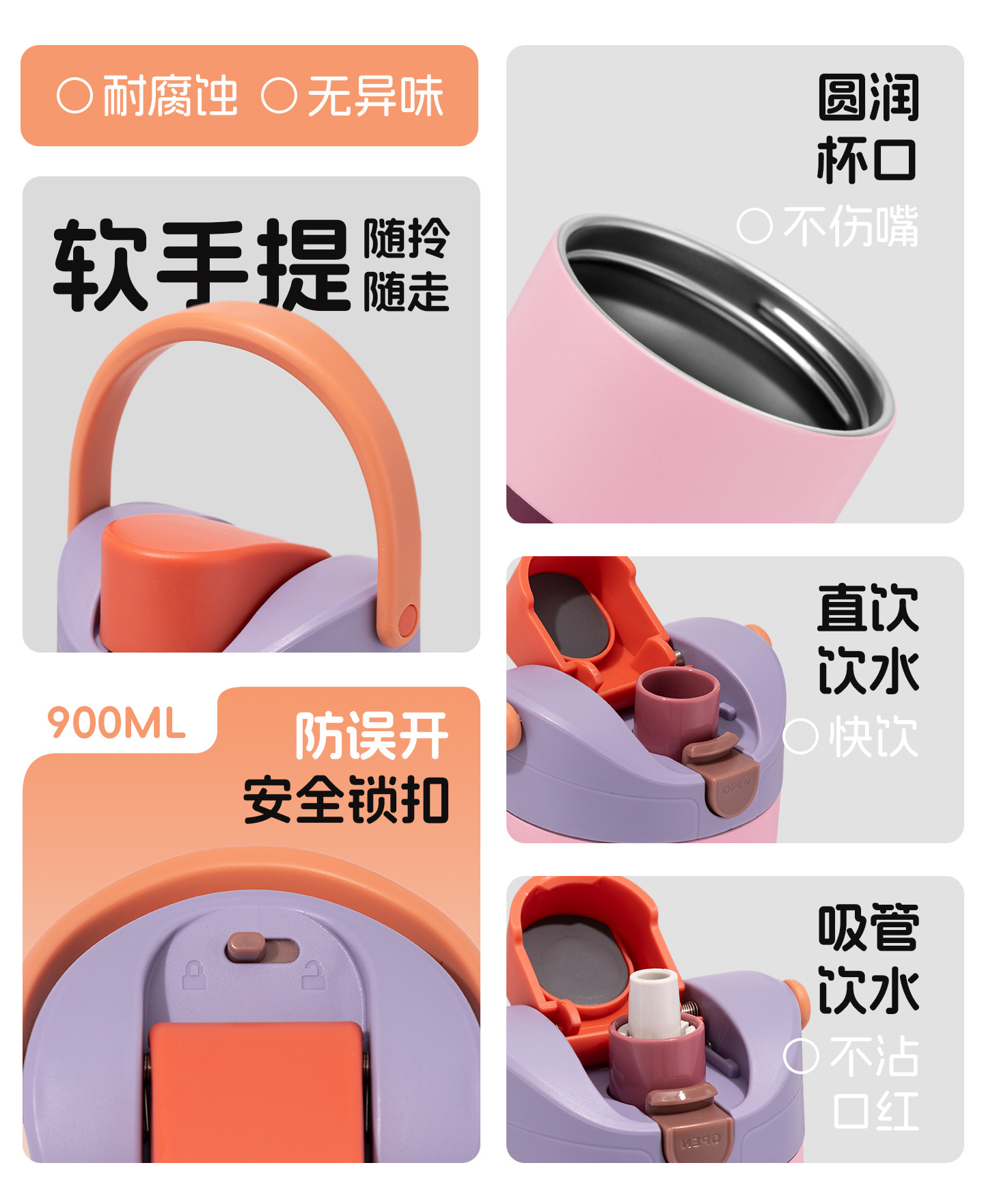 SITARAYURI新款锁扣双饮大容量提手便携车载304不锈钢元气保温杯详情2
