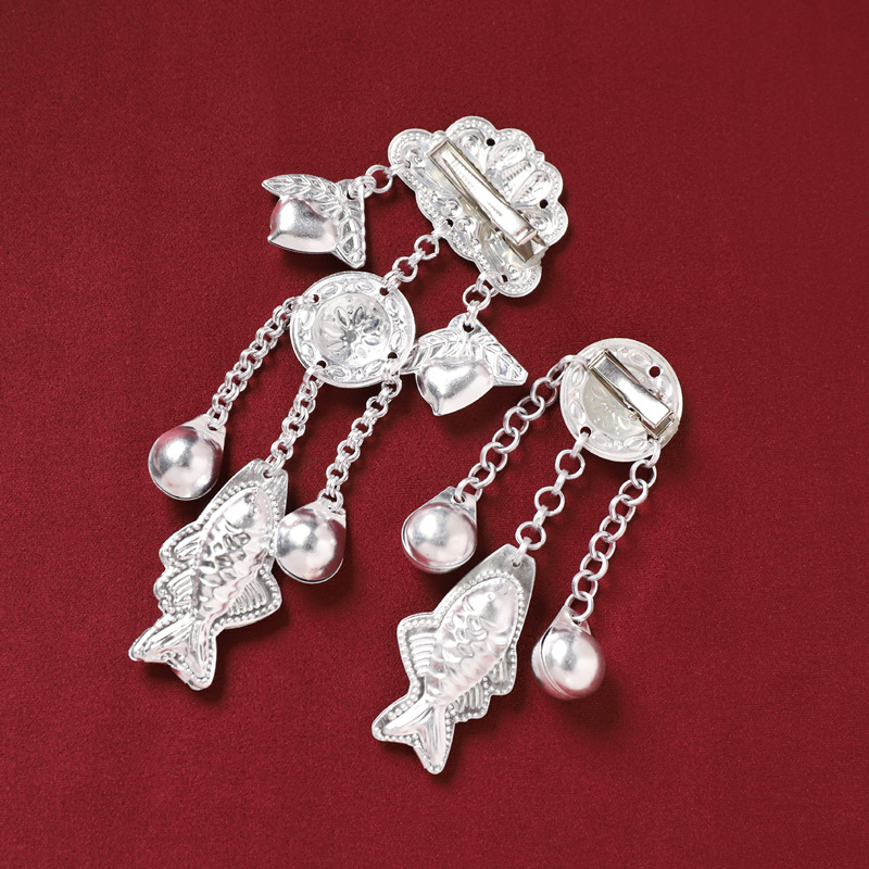 Miao ethnic style headwear, hair clips, retro Miao silver tassels, foot swaying, Hanfu, ancient style, Warring States period robe, side hair clips for women pic 6