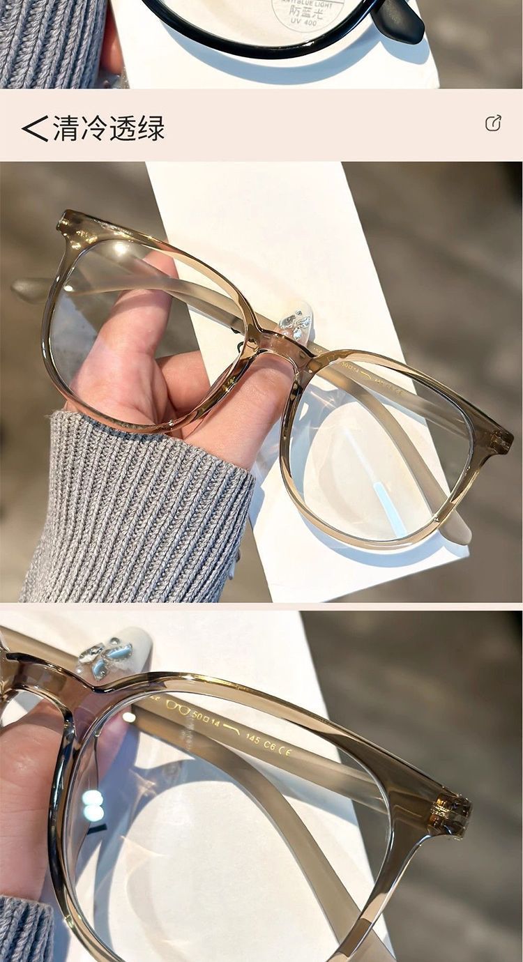 网红平面大框眼镜女素颜神器近视可配度数大框方圆大脸框架蓝光详情16