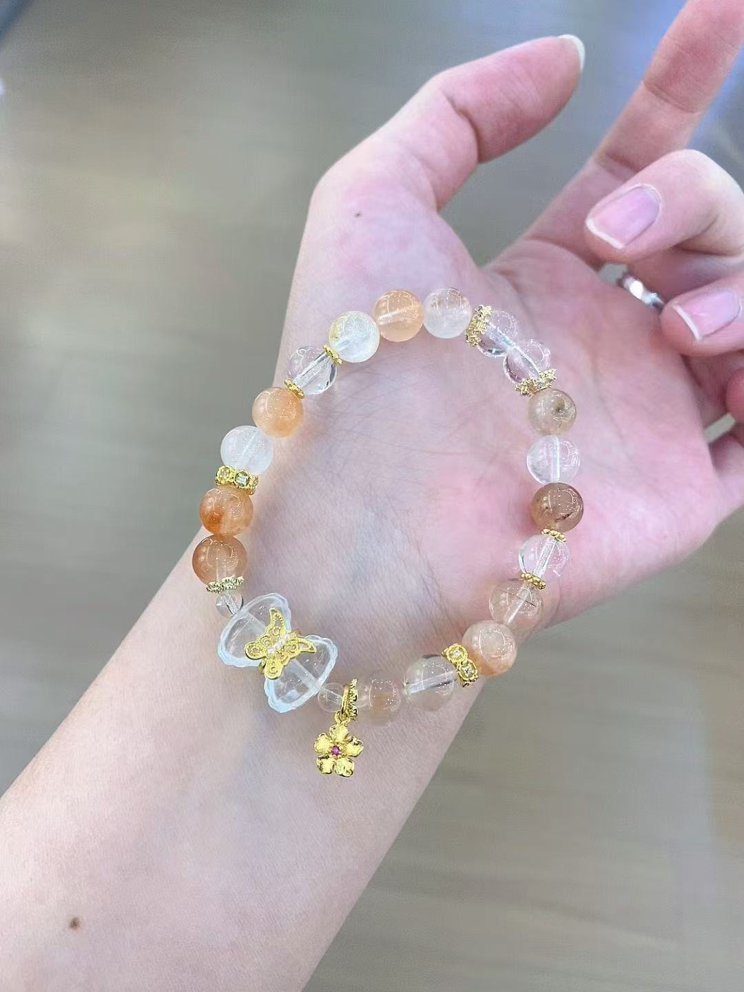 天然水晶手串原创设计款天然白水晶女生礼物黄水晶金发晶详情5