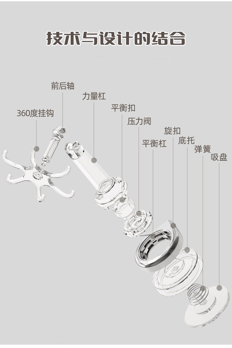 可顶挂六爪旋转挂钩厨房吸盘挂钩免打孔锅铲架多功能收纳壁挂架 pic 3