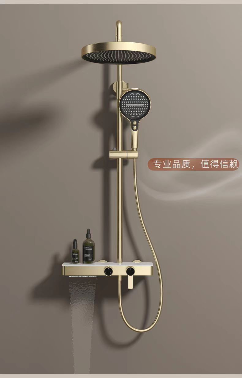 Customized hotel engineering shower head set, lift pressure-increasing nozzle, storage rack, cold and hot copper core shower, bath and bathroom pic 3