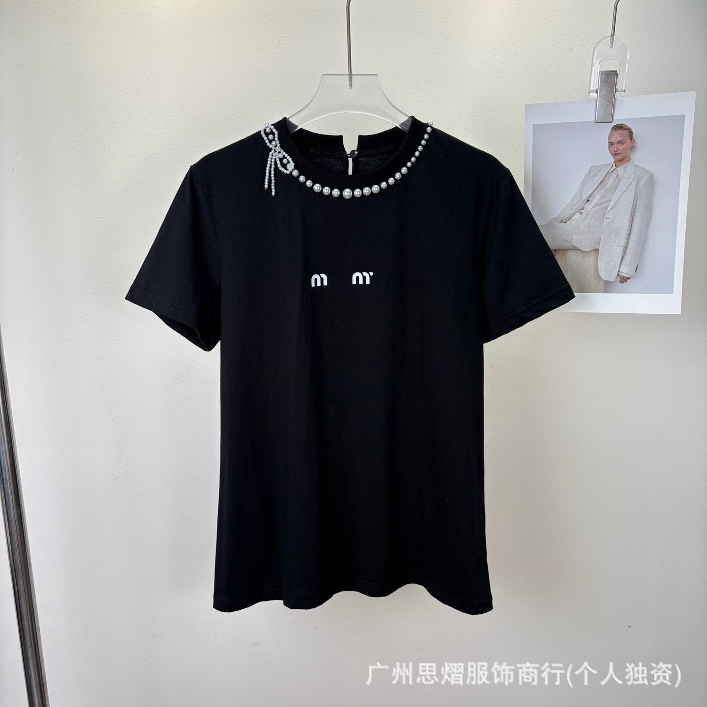 深圳南油高端女装miu家25夏季新款钉珠蝴蝶结上衣百搭短袖T恤女详情7