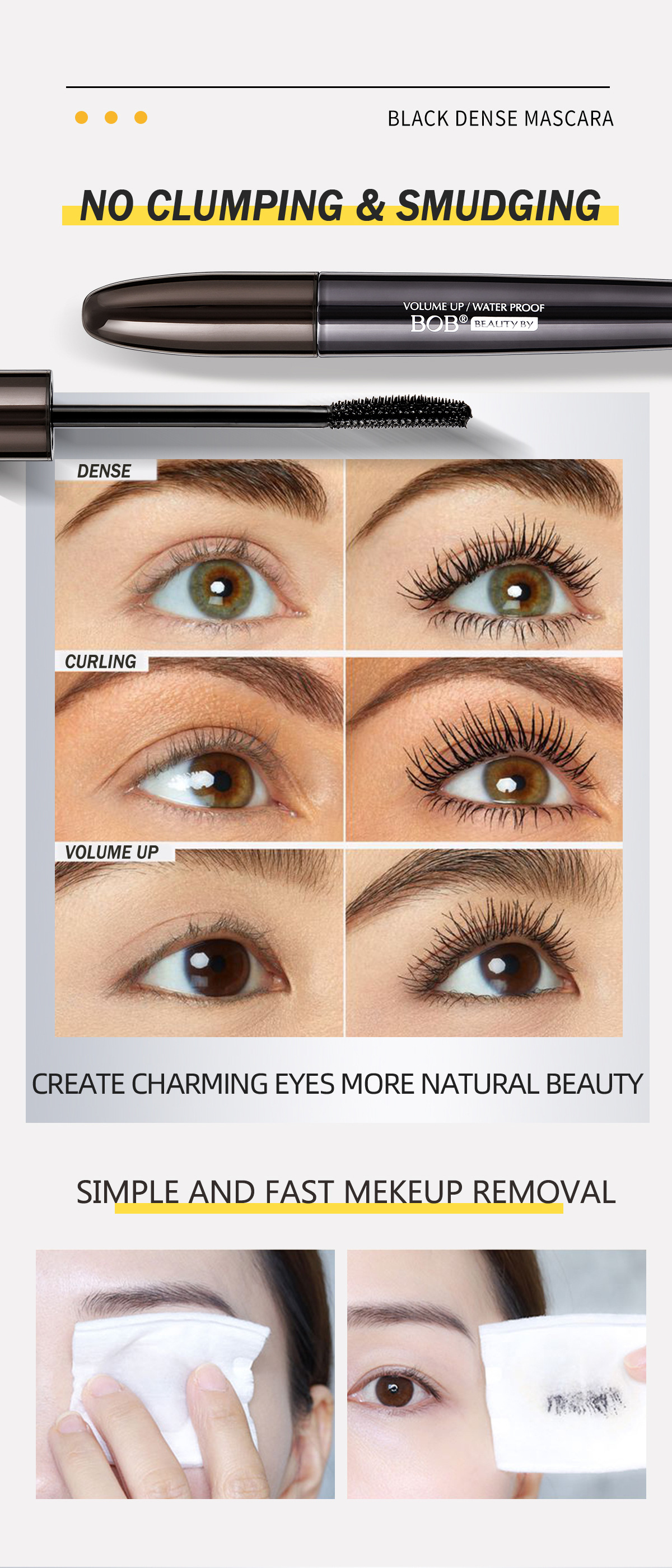 Cross-border BOB Black Magic Mascara makes big black eyes curl up 360 degrees naturally, making them long, slender and thick pic 6