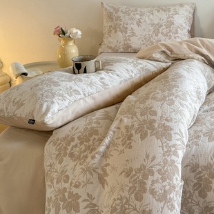 Class A, mother and baby grade, 100 all-cotton three-layer jacquard four-piece set, pure cotton quilt cover, bed sheet, bed cover, washed cotton products for winter pic 1