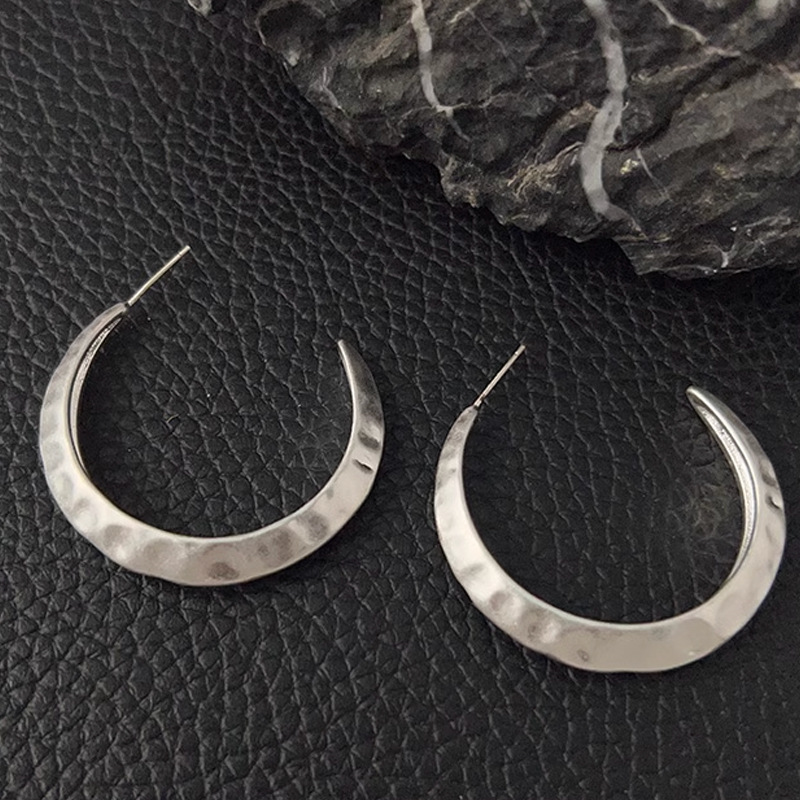 明星同款金银色锤纹大月亮耳环复古做旧C圈耳环小众设计气质个性详情12