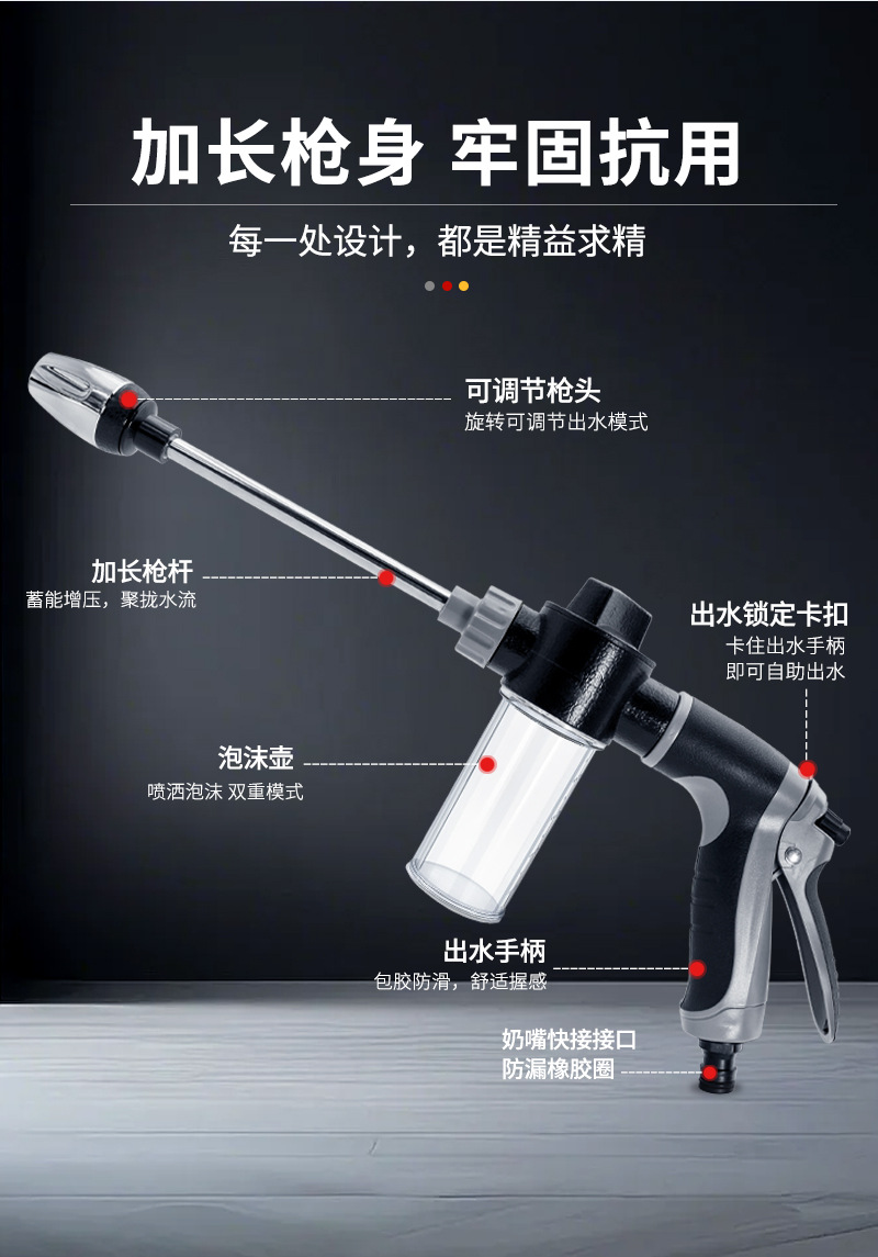 厂家批发T8加长杆多功能泡沫壶洗车高压水枪家用包胶强力高压水枪详情12