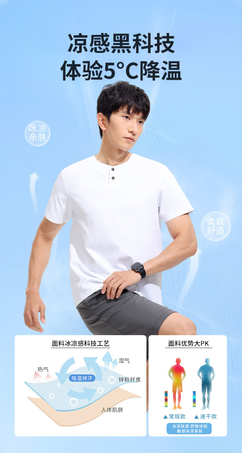A new short-sleeved T-shirt for men in summer, featuring a trendy American style with a button-down collar and a cool, breathable feel. It is a sporty and casual top for young people pic 4