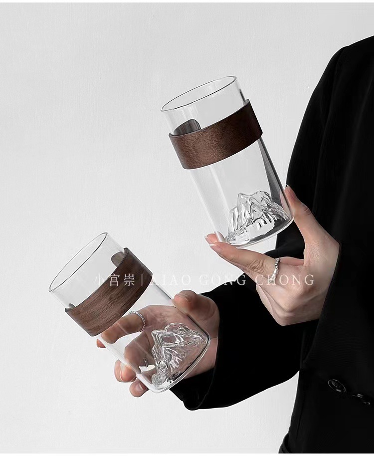Japanese-style creative mountain-viewing glass cups, retro Chinese trend high-temperature resistant Fuji Mountain tea cups, household snow mountain cups, coffee water cups pic 3