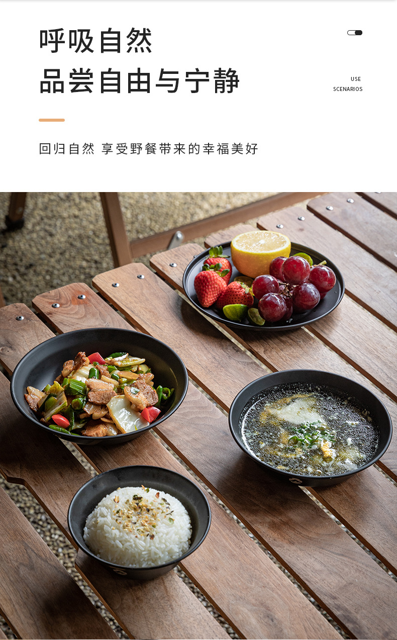 柯曼BKS395黑化不锈钢镀钛便携户外露营烧烤汤碗盘碟子餐具套装详情10