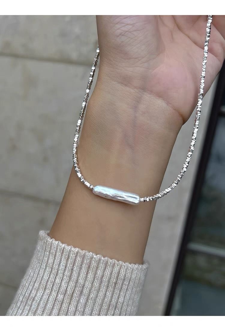 巴洛克异形淡水珍珠小银条珍珠项链镀银碎银子轻奢气质时尚锁骨链详情21