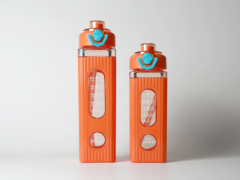 亚马逊创意水杯弹盖手提方形水杯 男户外运动直饮水壶 学生太空杯详情5