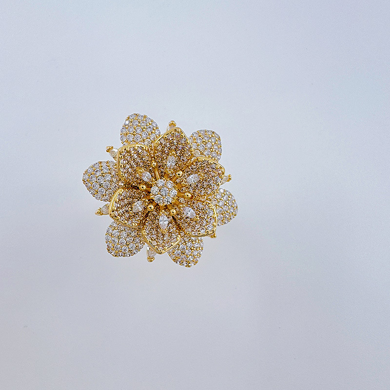 Bergamota cross border split color flor full diamond anillo mujer francés ins viento frío anillo DIY holder vacío handwear pic 17