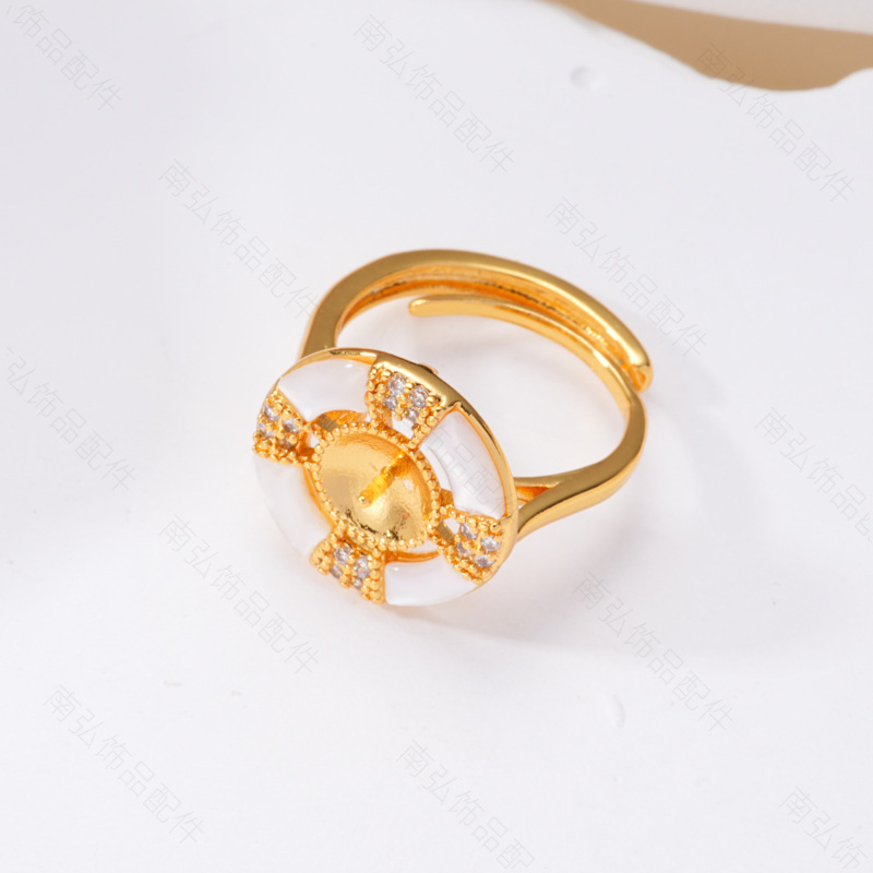 Pearl ring, earneedle pendant, micro-inlaid three-piece set, empty stand, cross-shaped ring, oil-dripping, crushed shell, retro DIY high jewelry pic 8