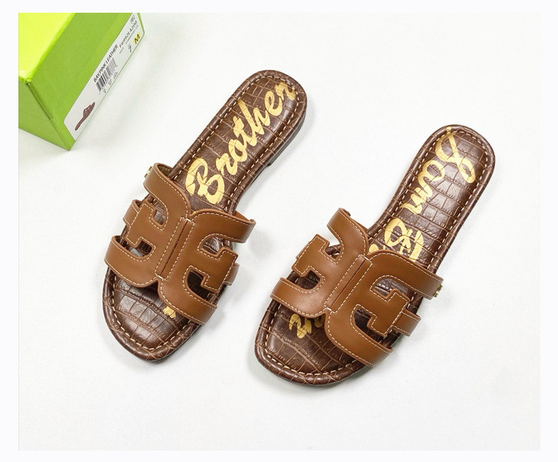 外贸原厂货~2024夏季真皮鞋拖防滑白色拖鞋女外穿凉拖夏平底H凉鞋详情7