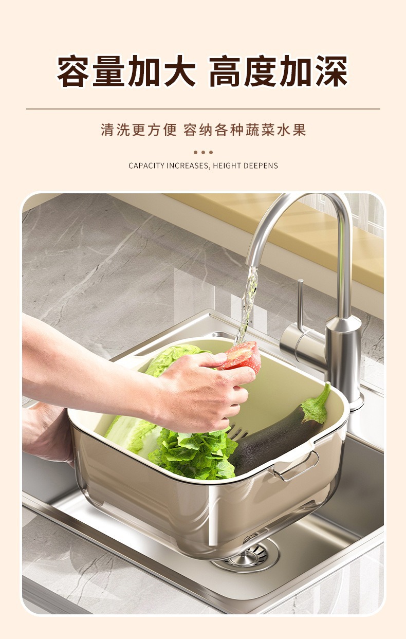 塑料沥水篮厨房用品收纳ins双层洗菜盆沥干篮大容量洗水果洗菜篮详情6