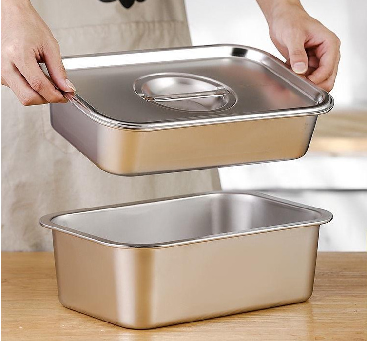 304不锈钢方盆长方形方盘自助餐份数盆加深平底托盘快餐菜盆带盖详情4