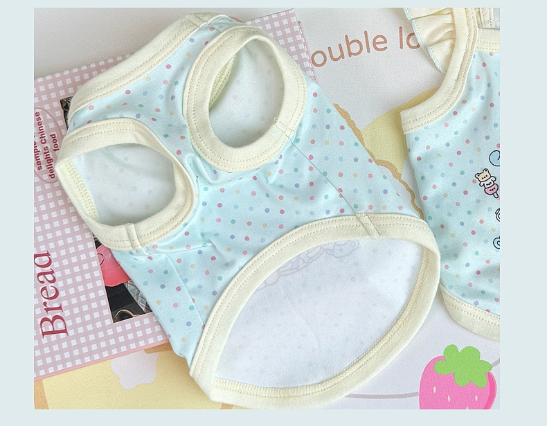 Spring and summer clothes for cats and dogs: Thin, cute, cartoon printed, stylish macaron-colored halter, Bichon and Pomeranian small, short style pic 28