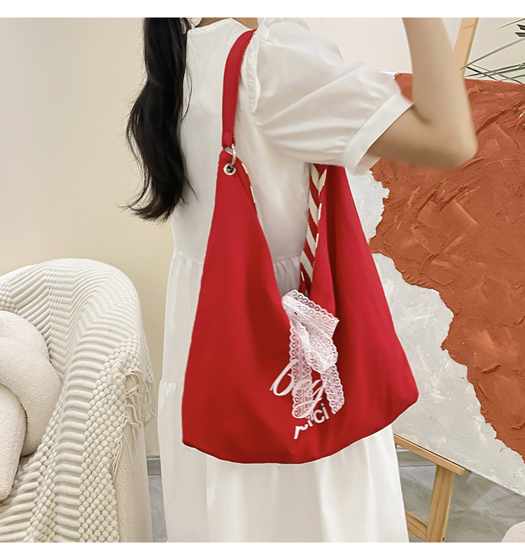 自制夏季大容量刺绣帆布包ins风简约字母通勤百搭纯棉单肩包详情19