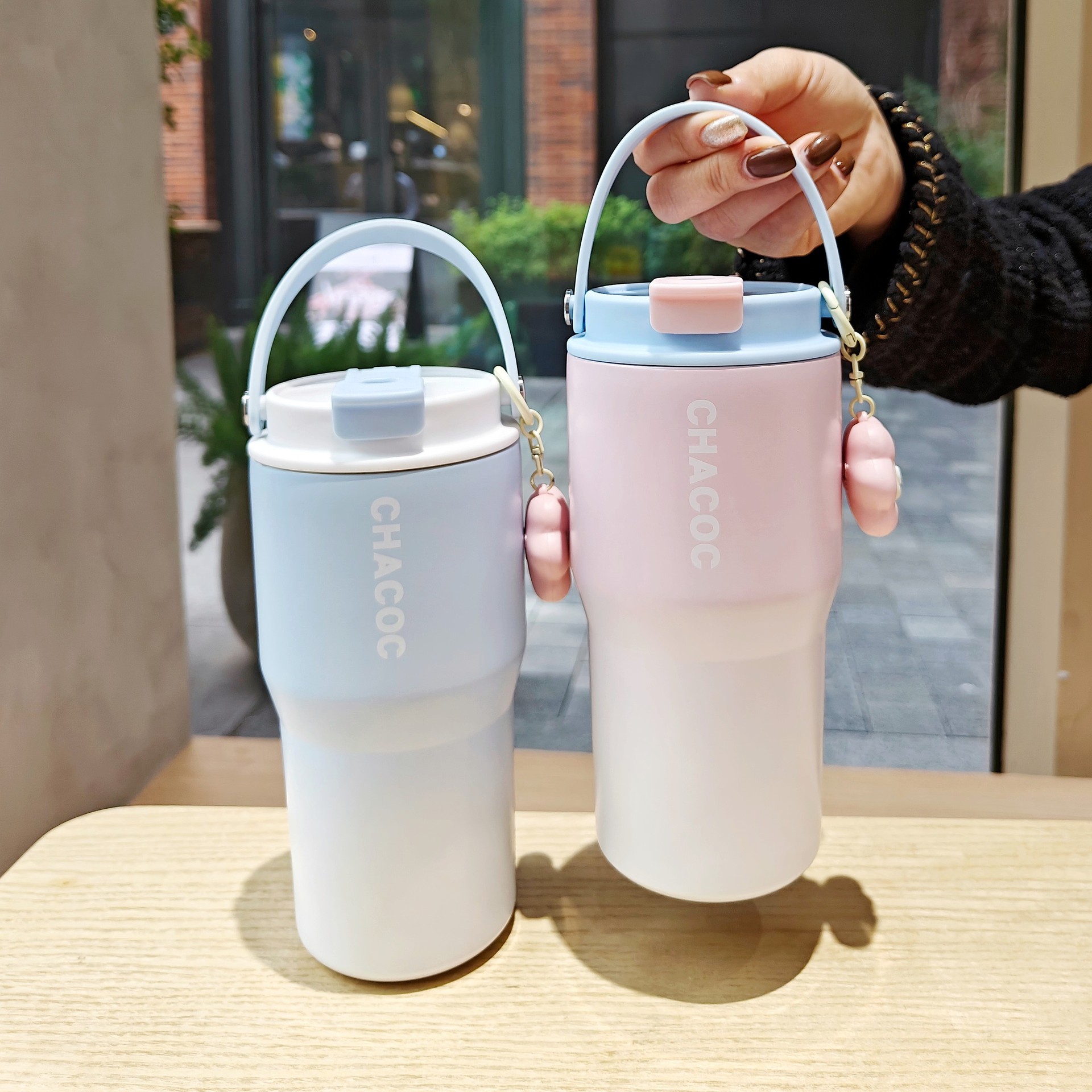 时尚渐变真空保温杯简约女士大容量咖啡杯便携手提杯子礼品杯批发详情17