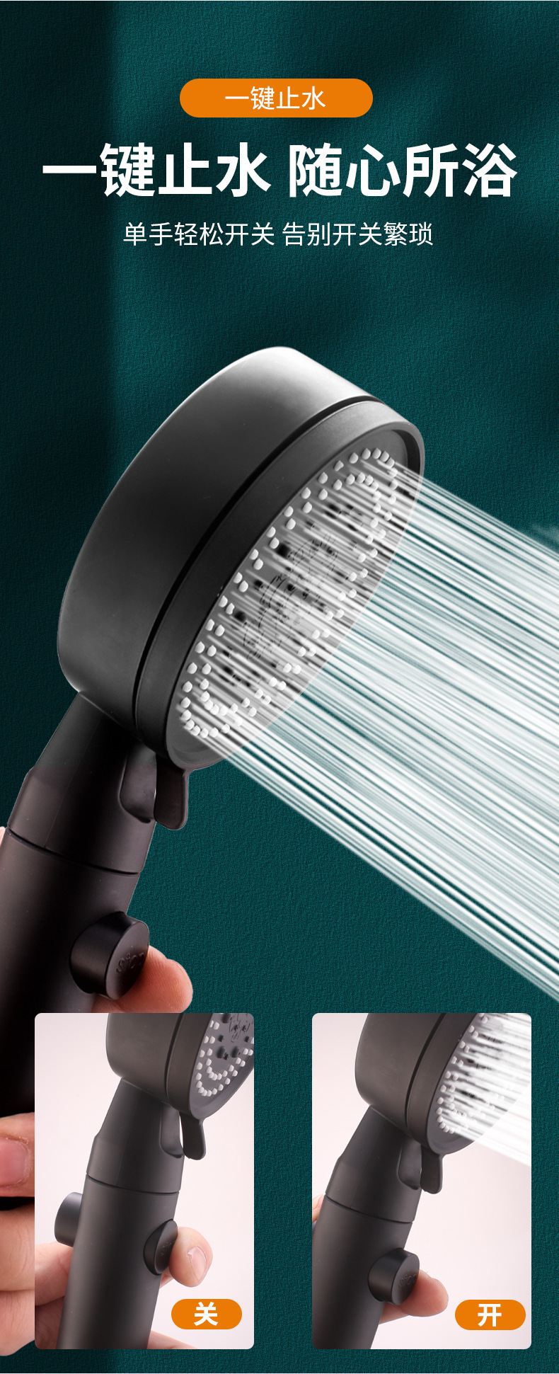 Five-speed booster powerful showerhead, ABS bathroom showerhead, silicone self-cleaning showerhead set, gun gray showerhead pic 7