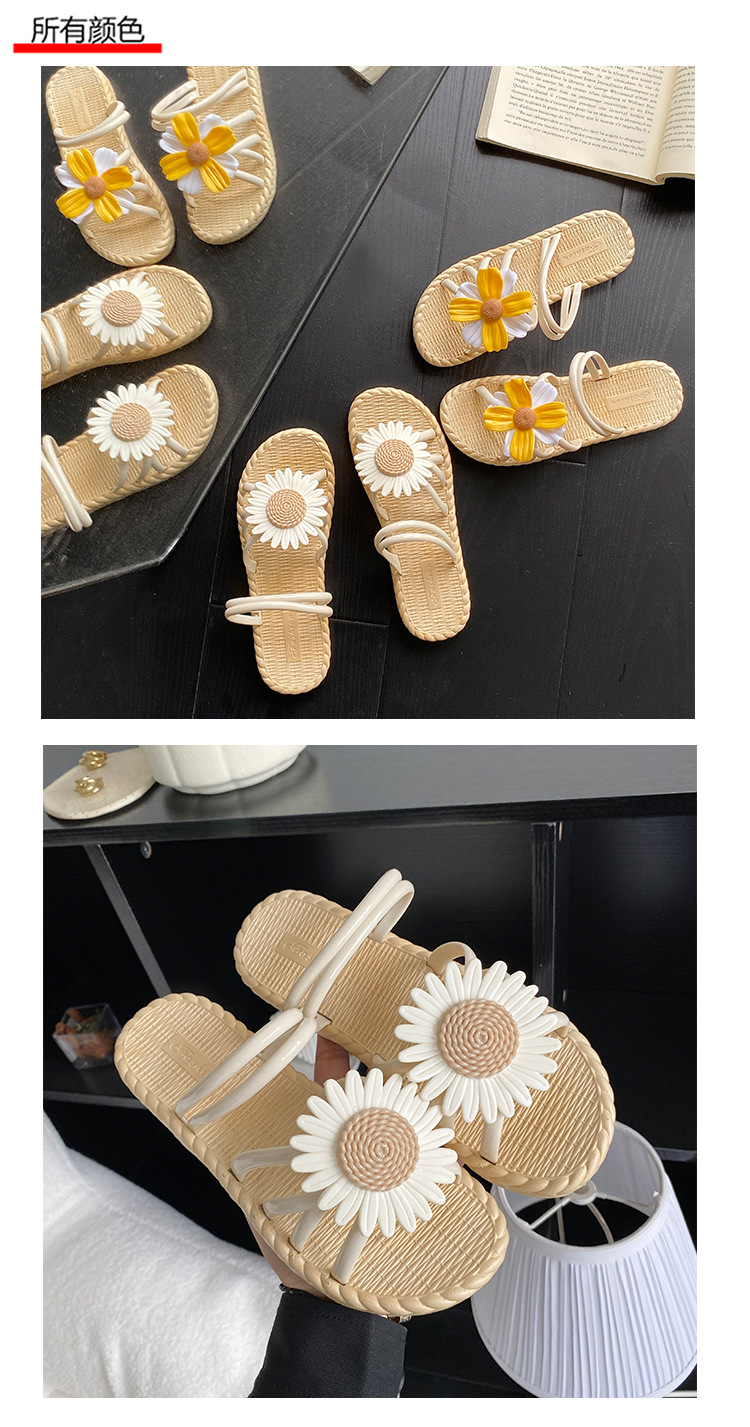 新款时尚花朵女鞋夏季草编拖鞋民族风罗马鞋沙滩一字拖两穿鞋凉鞋详情13