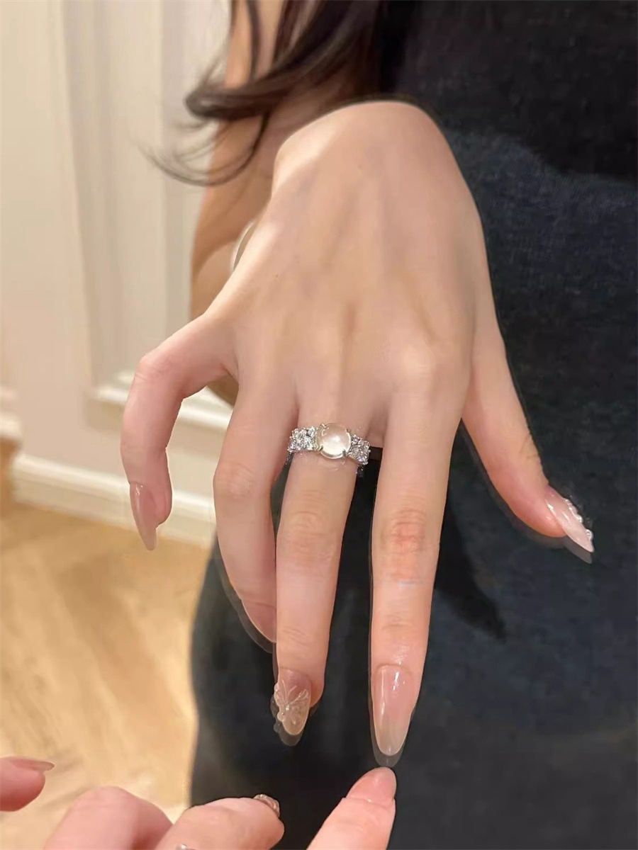新中式冰透玉髓戒指女时尚小众设计食指戒轻奢高级感锆石开口指环详情13