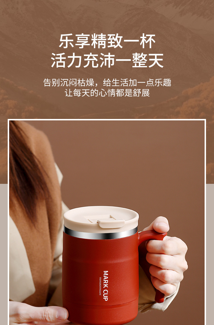 304 stainless steel mugs, portable coffee cups, thermos flasks, household red breakfast cups with spoon LIDS, office water cups pic 14