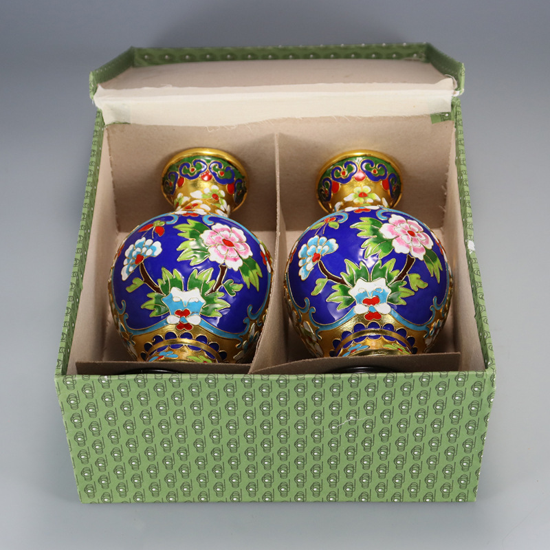 Beijing Jingtai Blue Vase Ornament, craft gift, cloisonne enamel filigree silver blue Flower blooming, auspicious Zhou Ware Lei Vase pic 12