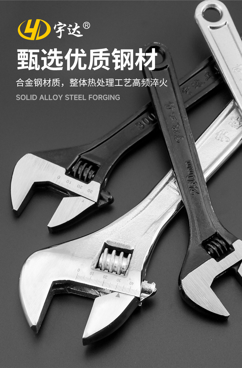 Wholesale adjustable wrenches from the manufacturer, 12-inch and 10-inch large opening pipe wrenches, dual-purpose chrome-plated pipe wrenches pic 3