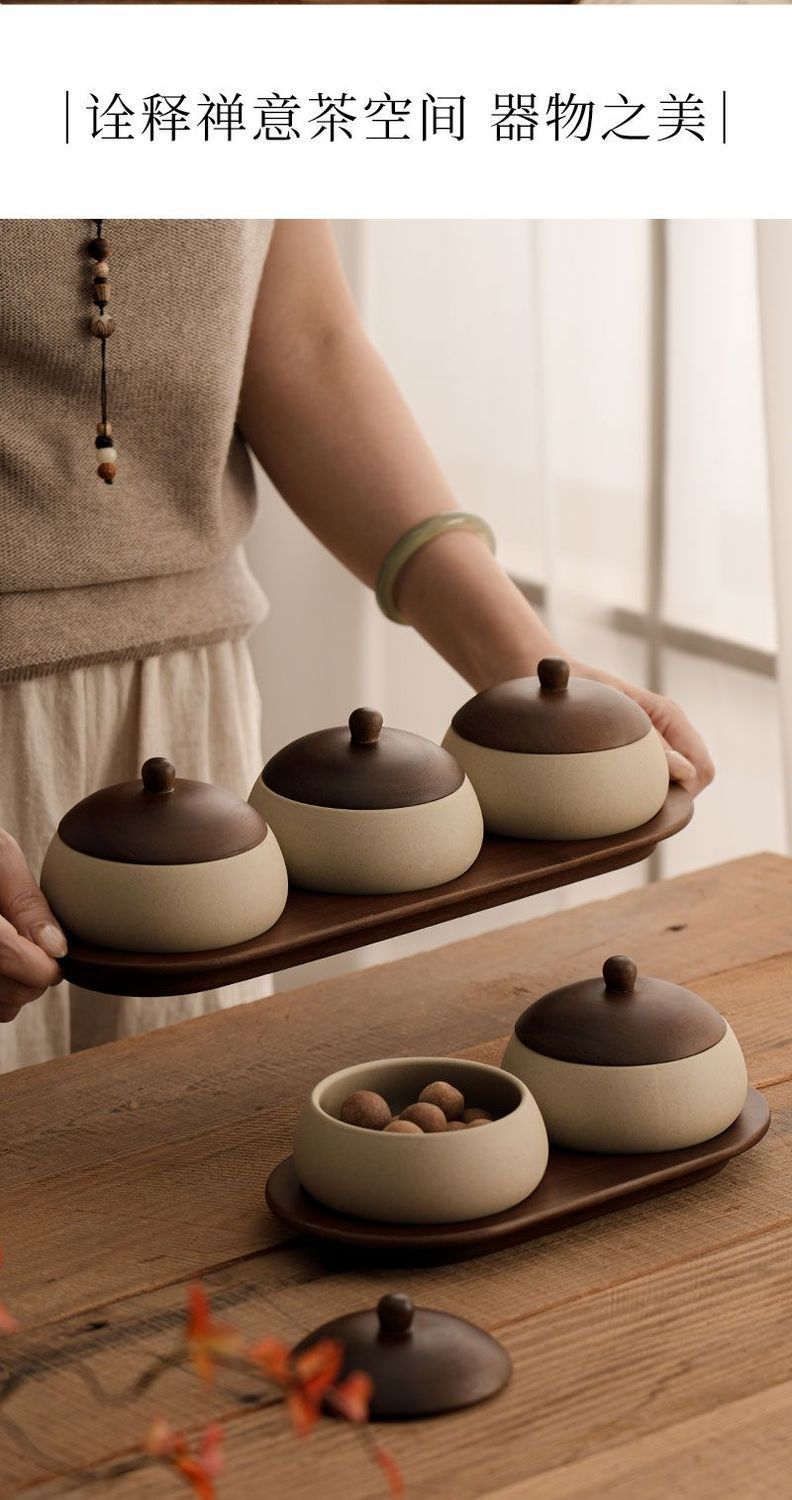 复古风实木果盘家用高颜值客厅茶室接待点心小吃盘粗陶碗中古风详情9