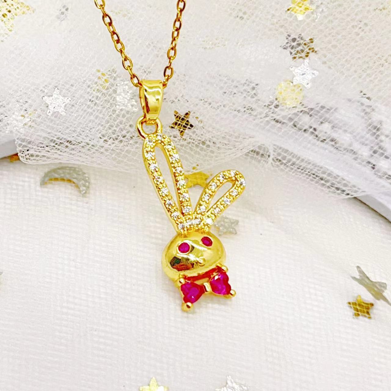 New simple European and American style necklace, cute animal dog, long-eared rabbit, kitten, light luxury and niche necklace for women pic 5