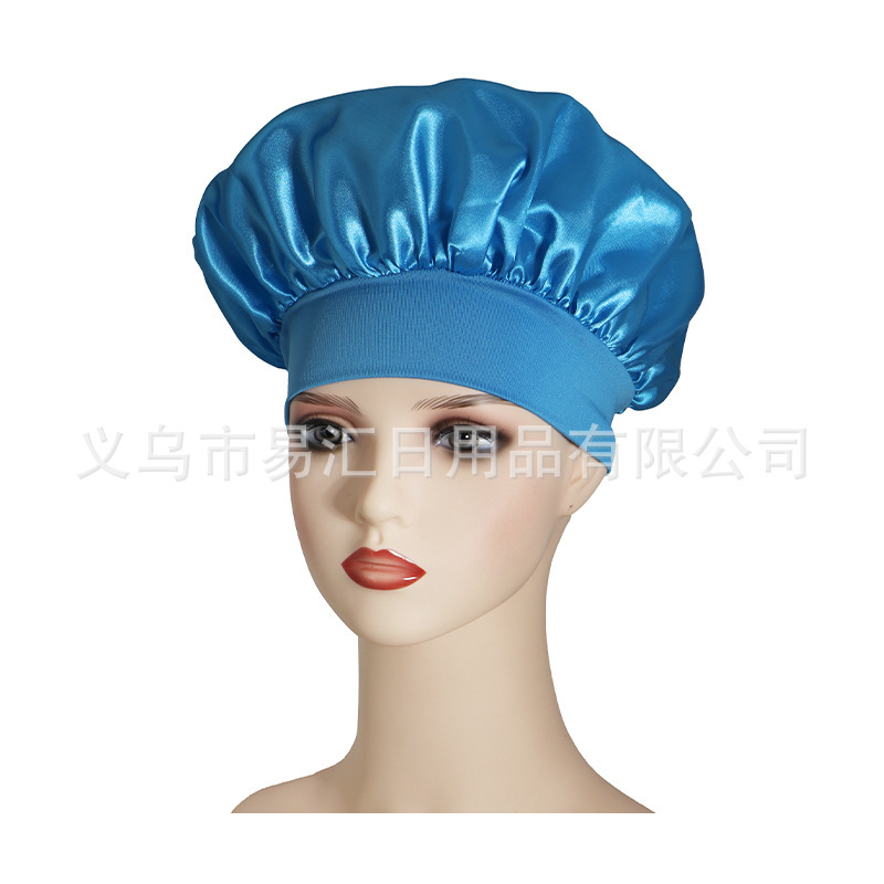 跨境热卖纯色宽边弹力成人睡帽 男女时尚护发美容浴帽色丁帽详情3